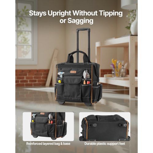 Werkzeugtasche mit Rollen, 25 Taschen, robuste Werkzeugtasche mit Rollen