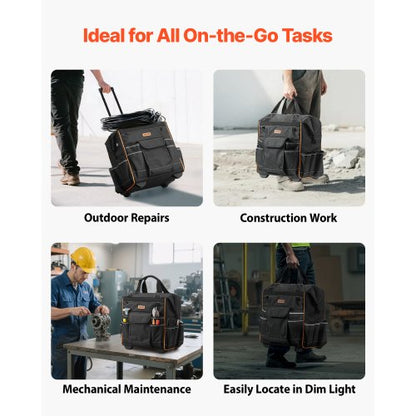 Werkzeugtasche mit Rollen, 25 Taschen, robuste Werkzeugtasche mit Rollen
