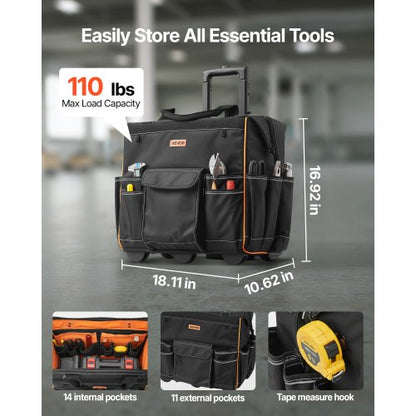 Rullande Verktygsväska 25 Fickor Kraftig Rullverktygsväska Teleskophandtag