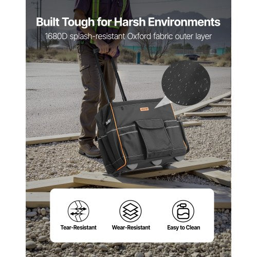 Rullande Verktygsväska 25 Fickor Kraftig Rullverktygsväska Teleskophandtag