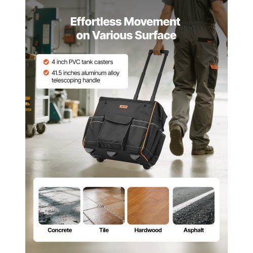 Rullande Verktygsväska 25 Fickor Kraftig Rullverktygsväska Teleskophandtag