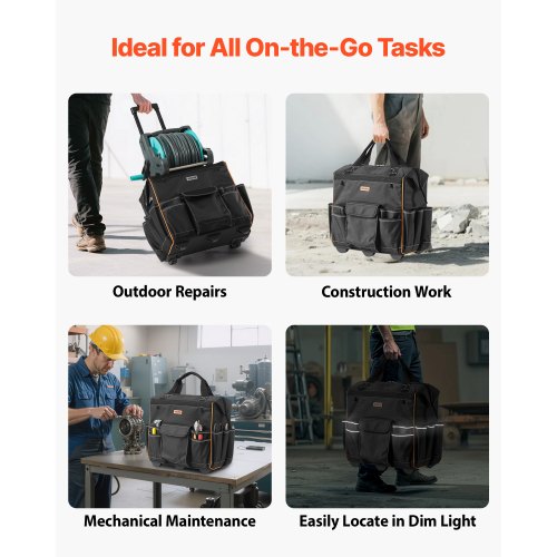 Rullande Verktygsväska 25 Fickor Kraftig Rullverktygsväska Teleskophandtag