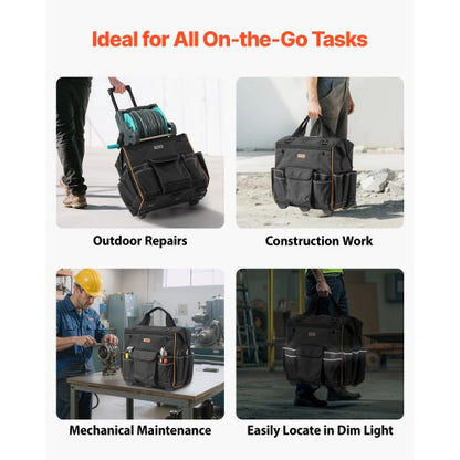 Rullande Verktygsväska 25 Fickor Kraftig Rullverktygsväska Teleskophandtag
