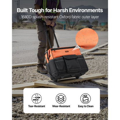 Werkzeugtasche mit Rollen, 27 Taschen, robuste Werkzeugtasche mit Rollen