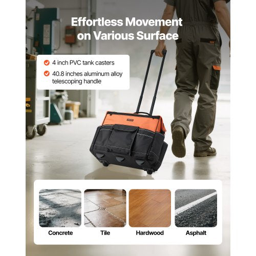 Werkzeugtasche mit Rollen, 27 Taschen, robuste Werkzeugtasche mit Rollen