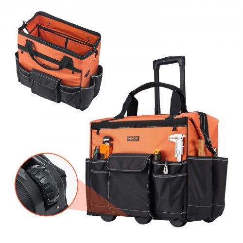 Rolling Tool Bag, 110 lbs Load Capacity, 27 Pockets Heavy Duty Roller Tool Bag on Wheels, Adjustable Telescoping Handle & Stable Base, Toolbag Organizers with Wheels for Construction, Mechanic