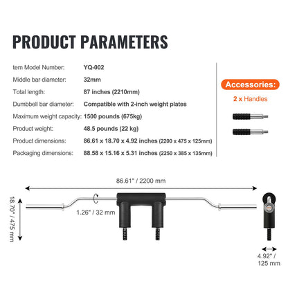 Sicherheits-Kniebeugenstange, 1.500 Pfund Fitness-Kniebeugenstange, Sicherheits-Kniebeugenstangenaufsatz mit Schulter- und Armpolstern, Langhantel mit 32 mm Durchmesser, ideal für Frontkniebeugen, Ausfallschritte, Reha, Physiotherapie