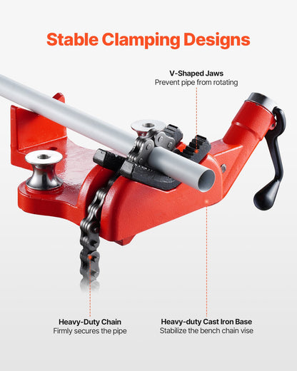 Heavy-Duty Pipe Chain Vise, 1/2" - 8" Pipe Capacity, 34.6" Rugged Chain & Cast Iron Base, Industrial-Grade Pipe Clamping for Plumbing, Automotive Repairs, Metalworking