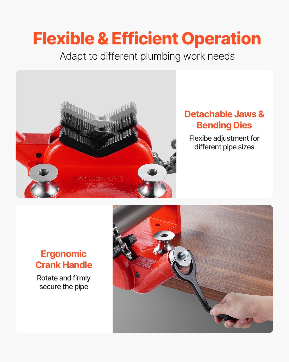 Heavy-Duty Pipe Chain Vise, 1/2" - 8" Pipe Capacity, 34.6" Rugged Chain & Cast Iron Base, Industrial-Grade Pipe Clamping for Plumbing, Automotive Repairs, Metalworking