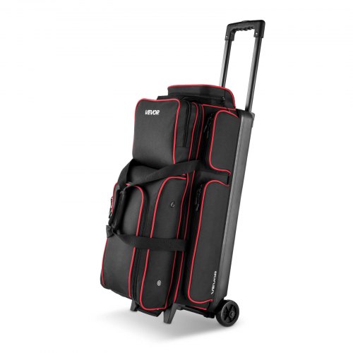 Bowling Ball Bag, 3 Ball Double Roller Bowling Bag with Wheels, Featuring a Separate Compartment for Shoes (Up To US Size 16) & Oversized Accessory Pocket, Retractable Handle Extends to 41.34 in