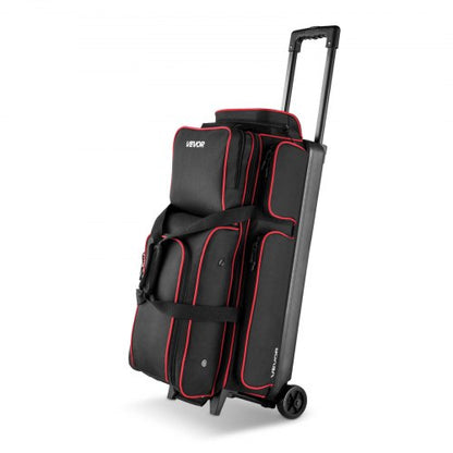 Bowling Ball Bag, 3 Ball Double Roller Bowling Bag with Wheels, Featuring a Separate Compartment for Shoes (Up To US Size 16) & Oversized Accessory Pocket, Retractable Handle Extends to 41.34 in