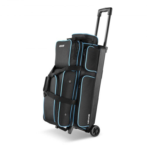 Bowling Ball Bag, 3 Ball Double Roller Bowling Bag with Wheels, Featuring a Separate Compartment for Shoes (Up To US Size 16) & Oversized Accessory Pocket, Retractable Handle Extends to 41.34 in