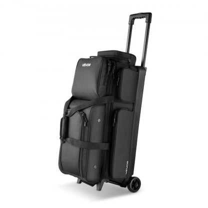 Bowling Ball Bag, 3 Ball Double Roller Bowling Bag with Wheels, Featuring a Separate Compartment for Shoes (Up To US Size 16) & Oversized Accessory Pocket, Retractable Handle Extends to 41.34 in