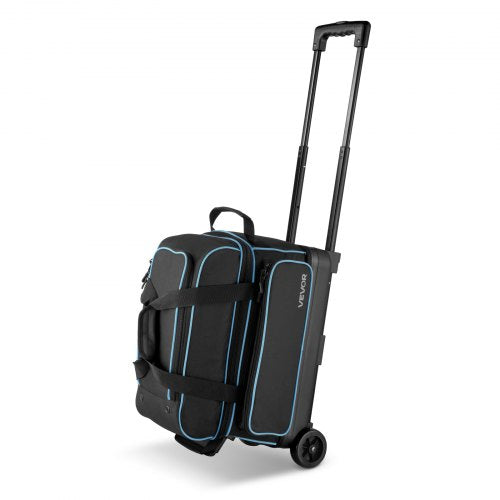 Bowling Ball Bag, 2 Ball Double Roller Bowling Bag with Wheels, Featuring a Separate Compartment for Shoes (Up To US Size 16) & Oversized Accessory Pocket, Retractable Handle Extends to 41.32 in