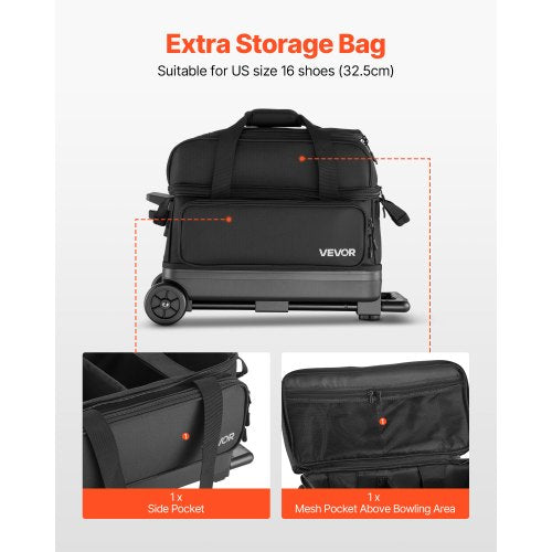 Bowlingväska för 2 bollar med hjul, bowlingväska med dubbla rullar, skofack