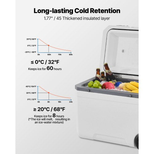Tragbare Kühlbox, 45 QT, mit Rädern, Fassungsvermögen 64 Dosen, mit Getränkehalter | EU