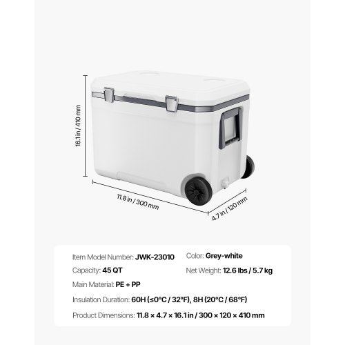 Tragbare Kühlbox, 45 QT, mit Rädern, Fassungsvermögen 64 Dosen, mit Getränkehalter | EU