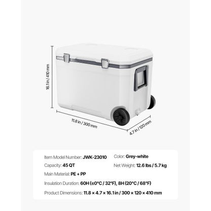 Tragbare Kühlbox, 45 QT, mit Rädern, Fassungsvermögen 64 Dosen, mit Getränkehalter | EU