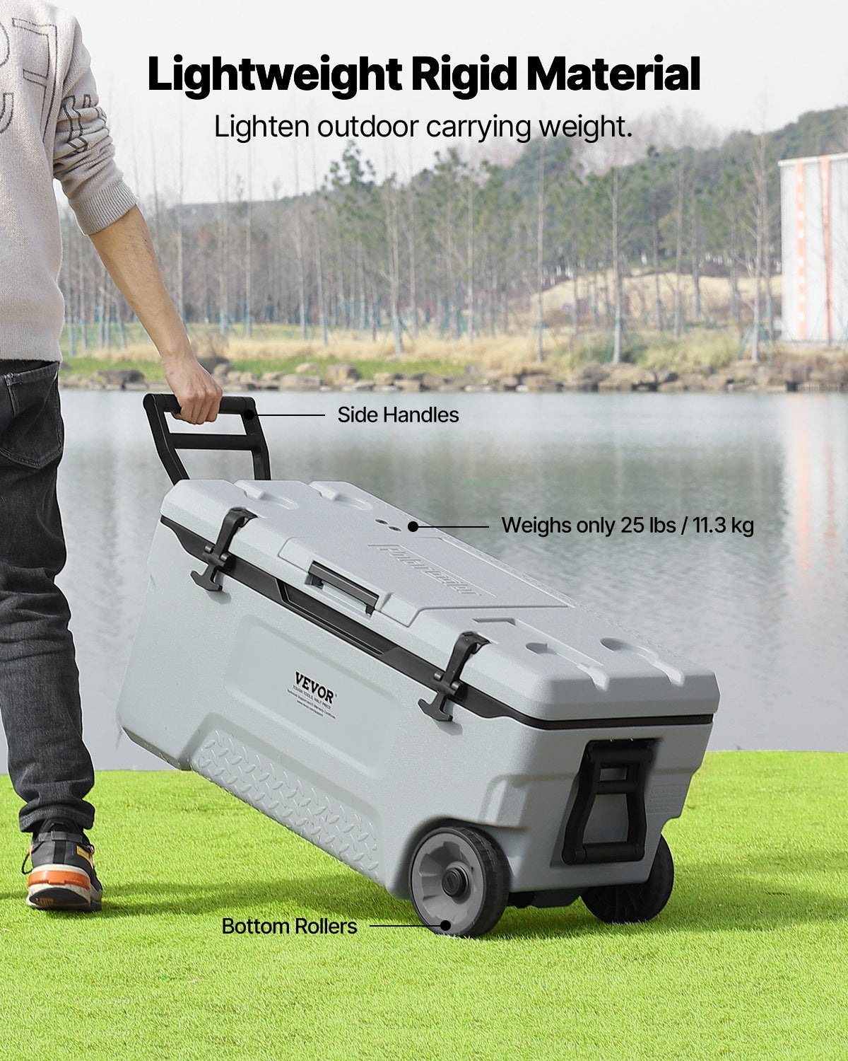 Portable Cooler, 74 QT Wheeled Cooler with Ice Retention, Heavy-Duty Handles and Cup Holder, Lightweight Rigid Material Insulated Portable Cooler, Suitable for Family Picnics and Long Trips