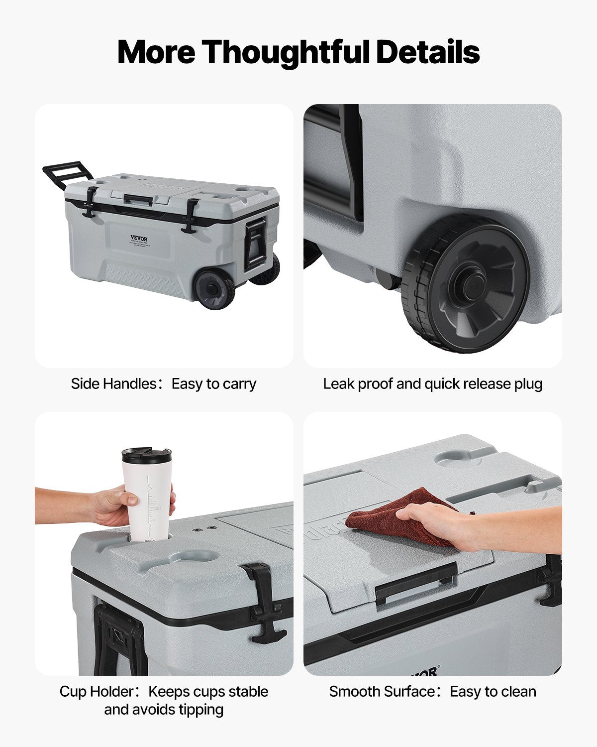 Portable Cooler, 74 QT Wheeled Cooler with Ice Retention, Heavy-Duty Handles and Cup Holder, Lightweight Rigid Material Insulated Portable Cooler, Suitable for Family Picnics and Long Trips