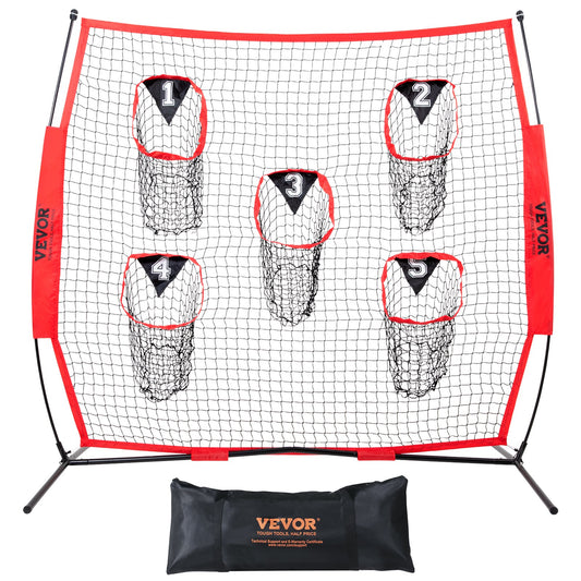 6 x 6 ft Football Coach Throwing Net, Training Throwing Goal Training Net with 5 Goal Pockets, Knotless Netting Includes Hoop Frame and Portable Bag, Improve QB Throwing Accuracy, Red