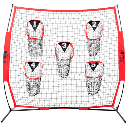 6 x 6 ft Football Coach Throwing Net, Training Throwing Goal Training Net with 5 Goal Pockets, Knotless Netting Includes Hoop Frame and Portable Bag, Improve QB Throwing Accuracy, Red