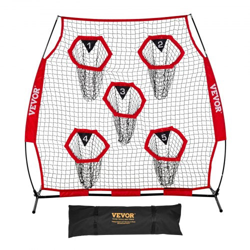 6 x 6 ft Football Trainer Throwing Net, Training Throwing Target Practice Net with 5 Target Pockets, Knotless Net Includes Straps and Portable Carry Case, Improve QB Throwing Accuracy, Red