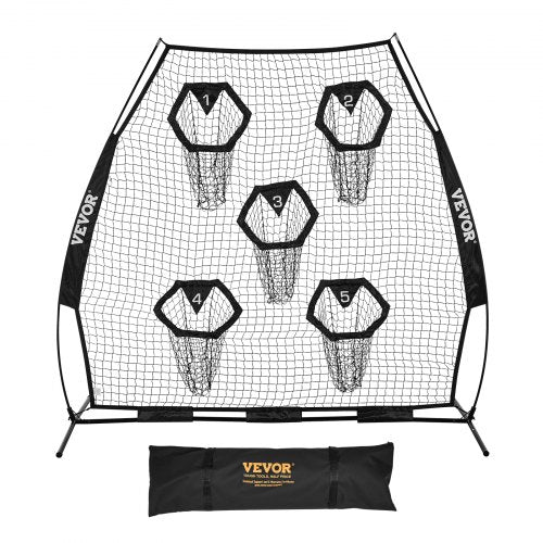 7 x 7 ft Football Trainer Throwing Net, Training Throwing Target Practice Net with 5 Target Pockets, Knotless Net Includes Straps and Portable Carry Case, Improve QB Throwing Accuracy, Black
