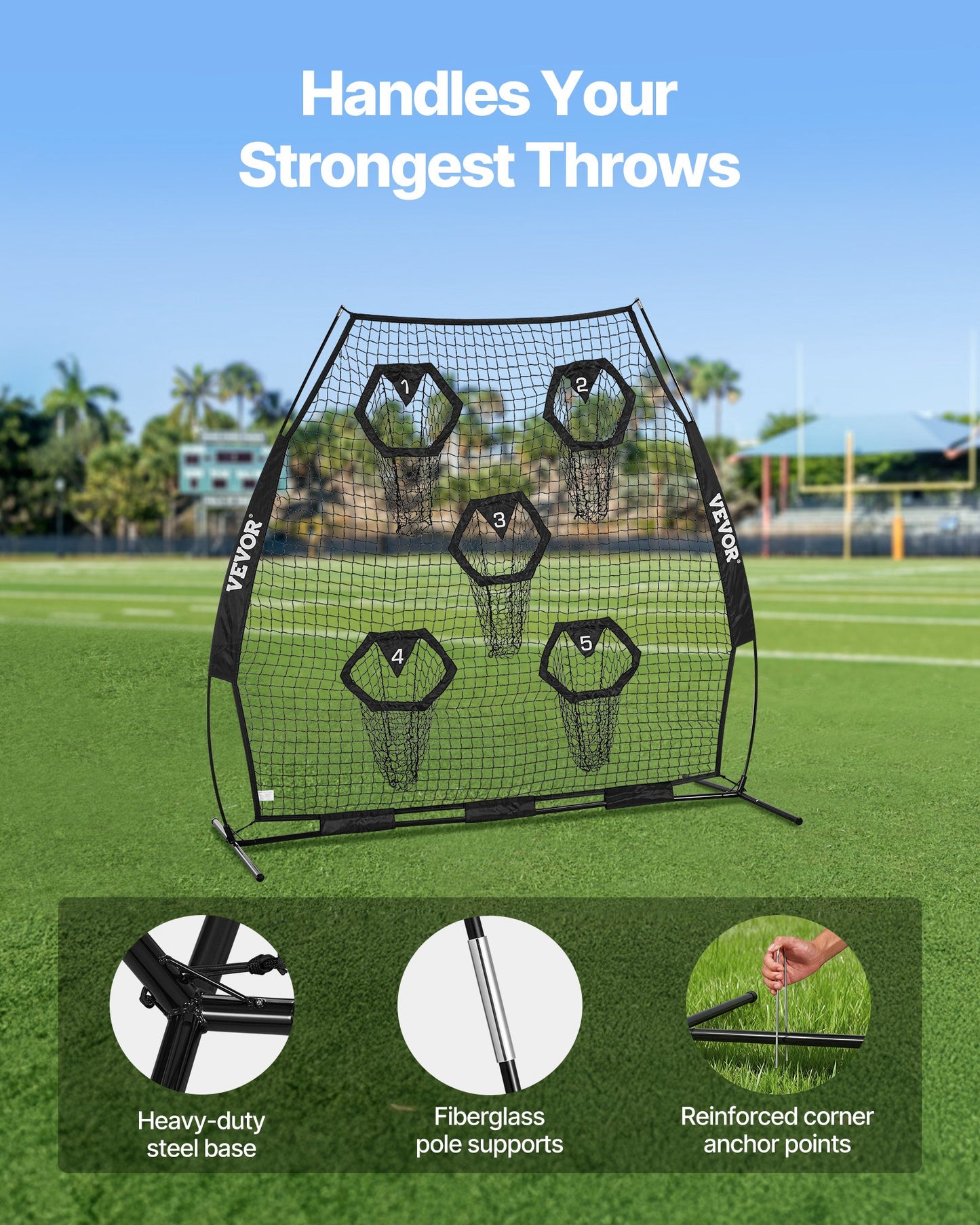 7 x 7 ft Football Trainer Throwing Net, Training Throwing Target Practice Net with 5 Target Pockets, Knotless Net Includes Straps and Portable Carry Case, Improve QB Throwing Accuracy, Black