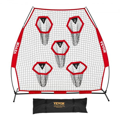 7 x 7 ft Football Trainer Throwing Net, Training Throwing Target Practice Net with 5 Target Pockets, Knotless Net Includes Straps and Portable Carry Case, Improve QB Throwing Accuracy, Red