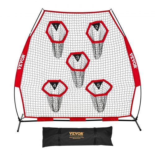 7 x 7 ft Football Trainer Throwing Net, Training Throwing Target Practice Net with 5 Target Pockets, Knotless Net Includes Straps and Portable Carry Case, Improve QB Throwing Accuracy, Red