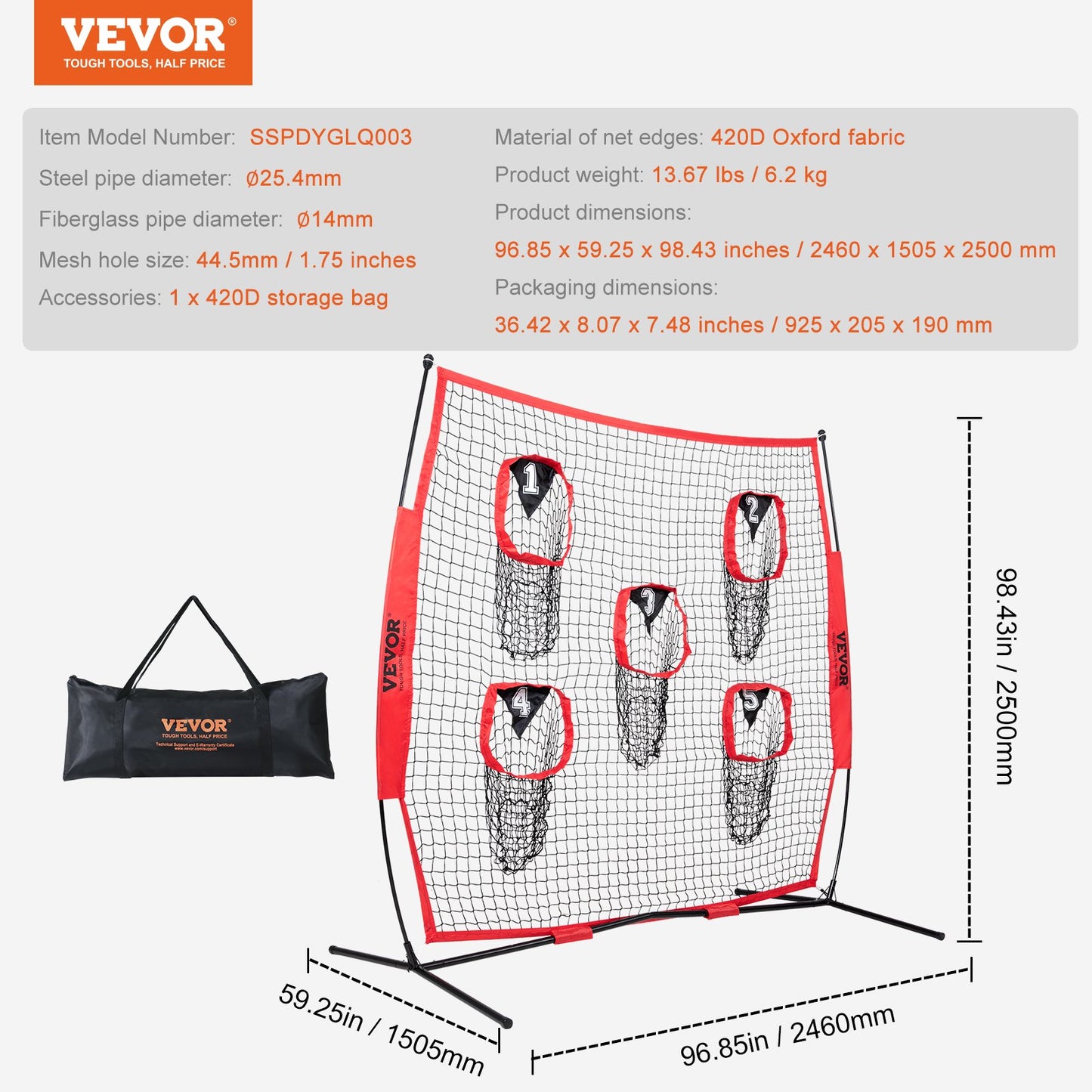 8 x 8 ft Football Coach Throwing Net, Training Throwing Goal Training Net with 5 Goal Pockets, Knotless Netting Includes Hoop Frame and Portable Bag, Improve QB Throwing Accuracy, Red