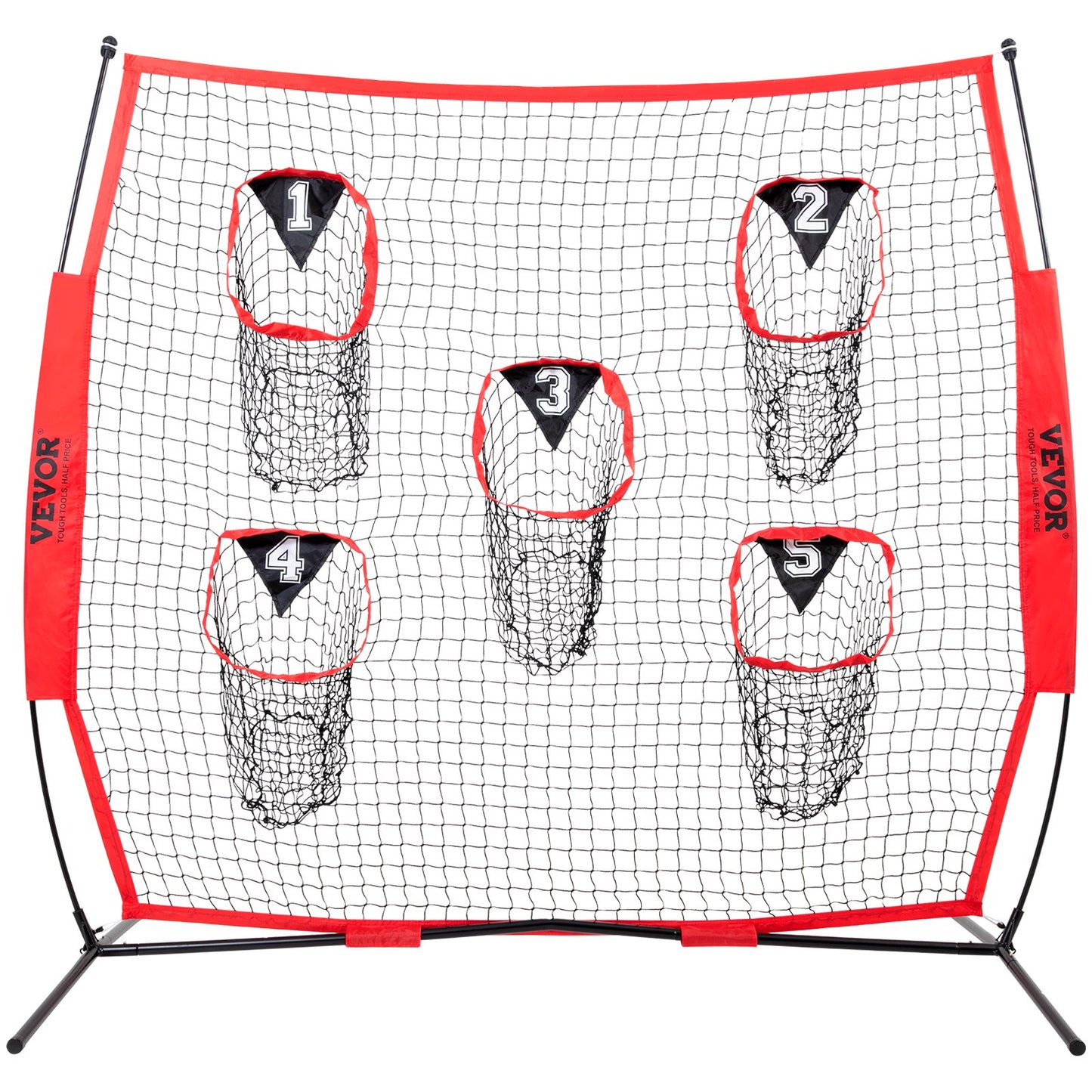 8 x 8 ft Football Coach Throwing Net, Training Throwing Goal Training Net with 5 Goal Pockets, Knotless Netting Includes Hoop Frame and Portable Bag, Improve QB Throwing Accuracy, Red