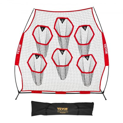 8 x 8 ft Football Trainer Throwing Net, Training Throwing Target Practice Net with 6 Target Pockets, Knotless Net Includes Straps and Portable Carry Case, Improve QB Throwing Accuracy, Red