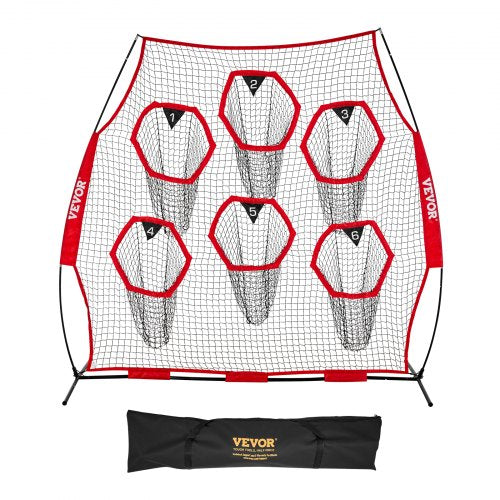 8 x 8 ft Football Trainer Throwing Net, Training Throwing Target Practice Net with 6 Target Pockets, Knotless Net Includes Straps and Portable Carry Case, Improve QB Throwing Accuracy, Red