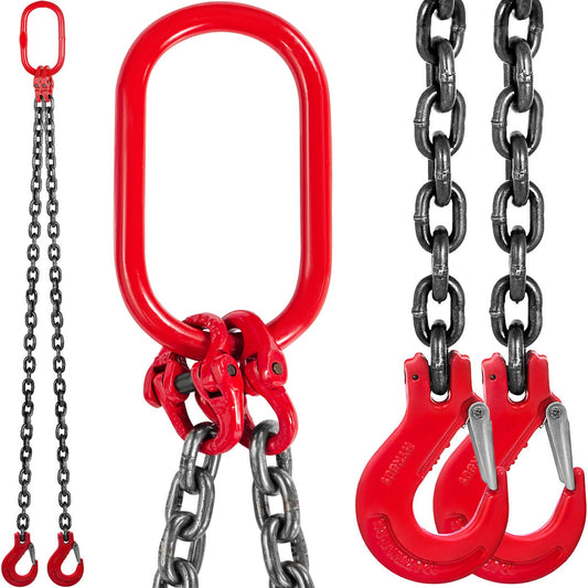 5FT Chain Sling 0.375 inch x 5 ft Double Leg with Grapple Hooks Sling Chain 4T Capacity Double Leg Chain Sling Grade80(0.375 inch x 5 ft Double Leg Sling)