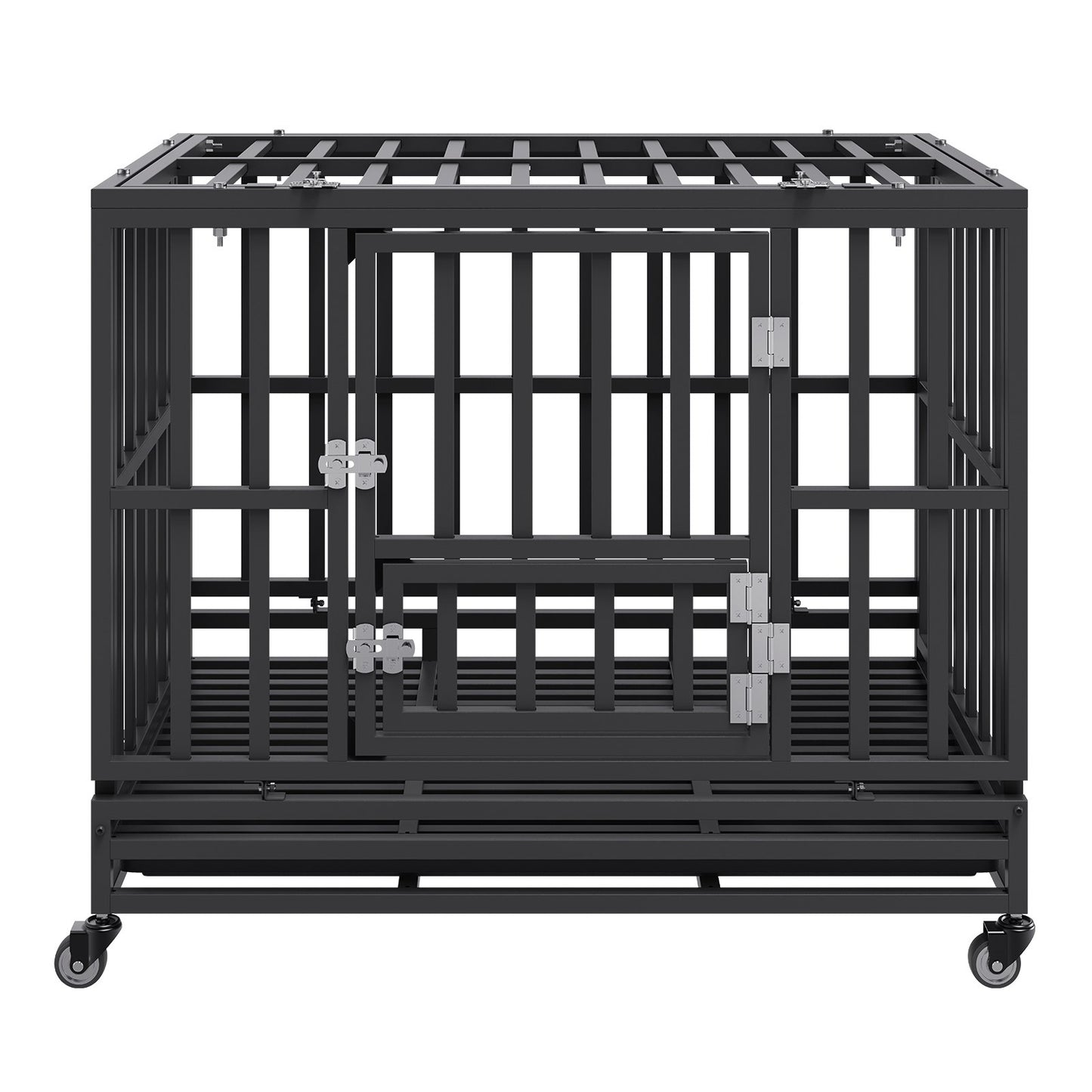 38 Inch Heavy Duty Dog Crate, Indestructible Dog Crate, 3-Door Heavy Duty Dog Crate for Medium to Large Dogs with Lockable Wheels and Removable Tray, High Anxiety Dog Crate for Indoor and Outdoor