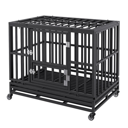 38 Inch Heavy Duty Dog Crate, Indestructible Dog Crate, 3-Door Heavy Duty Dog Crate for Medium to Large Dogs with Lockable Wheels and Removable Tray, High Anxiety Dog Crate for Indoor and Outdoor