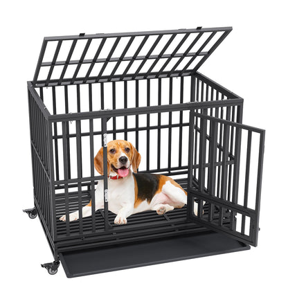 47 Inch Heavy Duty Dog Crate, Indestructible Dog Crate, 3-Door Heavy Duty Dog Crate for Medium to Large Dogs with Lockable Wheels and Removable Tray, High Anxiety Dog Crate for Indoors and Outdoors