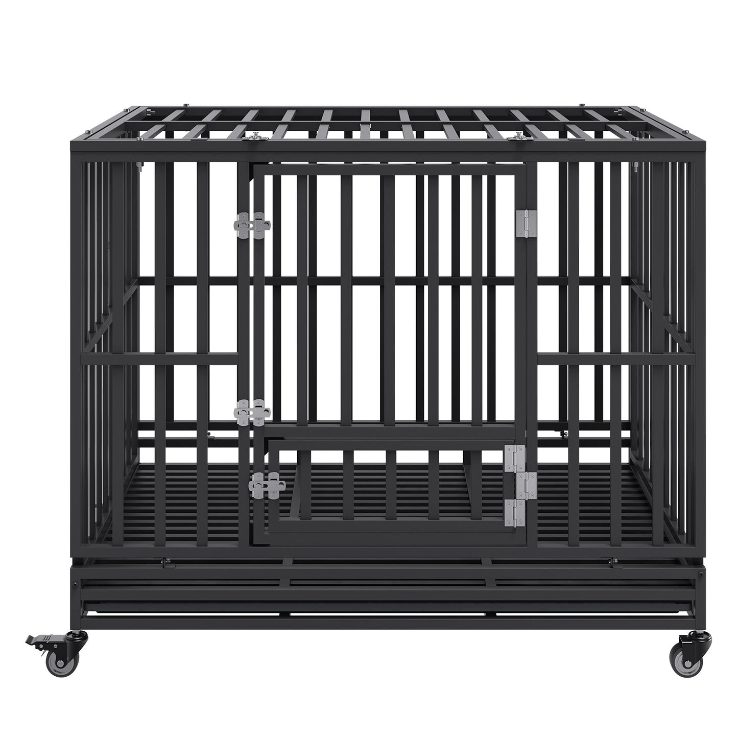 47 Inch Heavy Duty Dog Crate, Indestructible Dog Crate, 3-Door Heavy Duty Dog Crate for Medium to Large Dogs with Lockable Wheels and Removable Tray, High Anxiety Dog Crate for Indoors and Outdoors