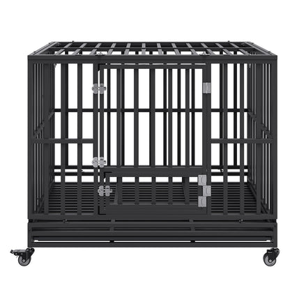 47 Inch Heavy Duty Dog Crate, Indestructible Dog Crate, 3-Door Heavy Duty Dog Crate for Medium to Large Dogs with Lockable Wheels and Removable Tray, High Anxiety Dog Crate for Indoors and Outdoors