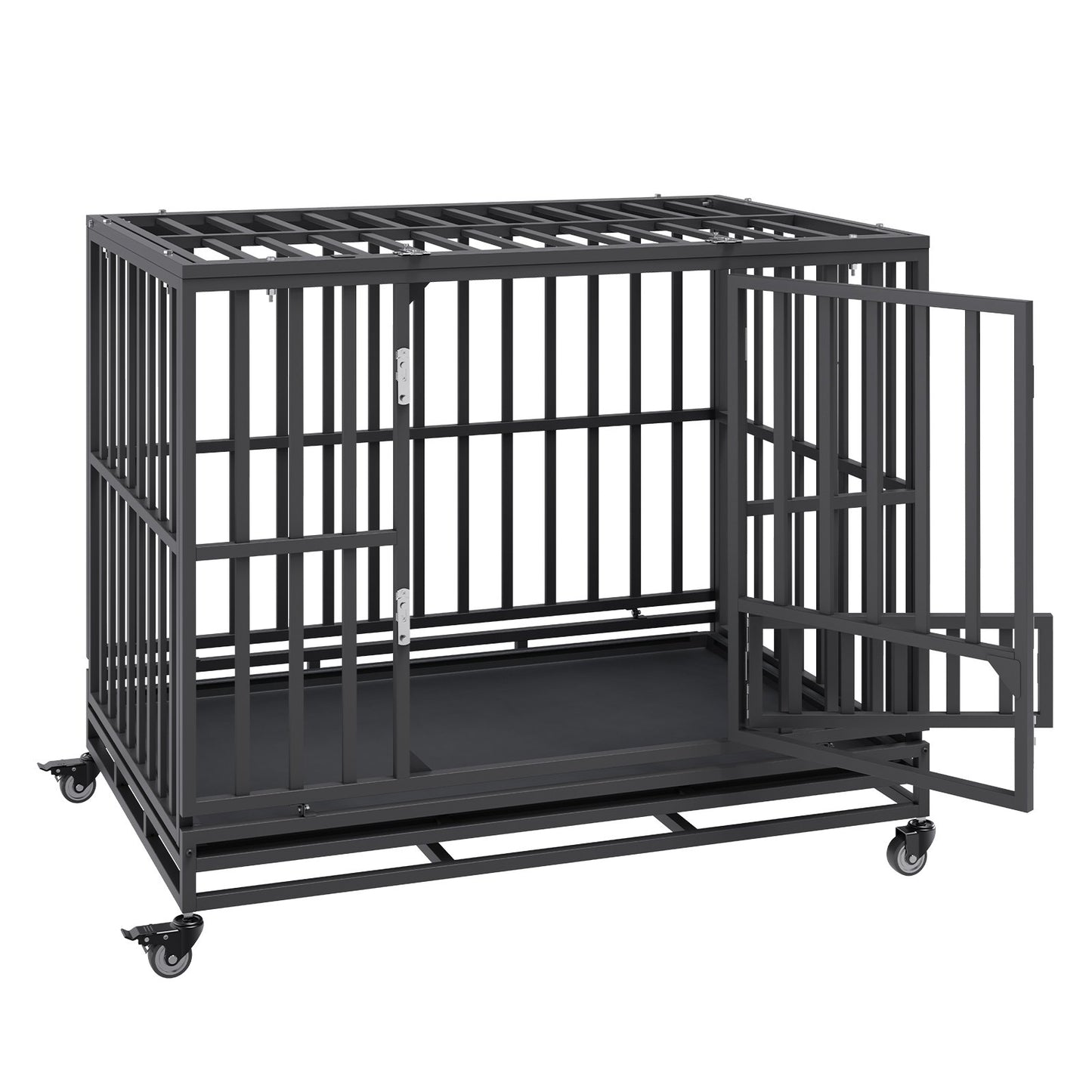47 Inch Heavy Duty Dog Crate, Indestructible Dog Crate, 3-Door Heavy Duty Dog Crate for Medium to Large Dogs with Lockable Wheels and Removable Tray, High Anxiety Dog Crate for Indoors and Outdoors