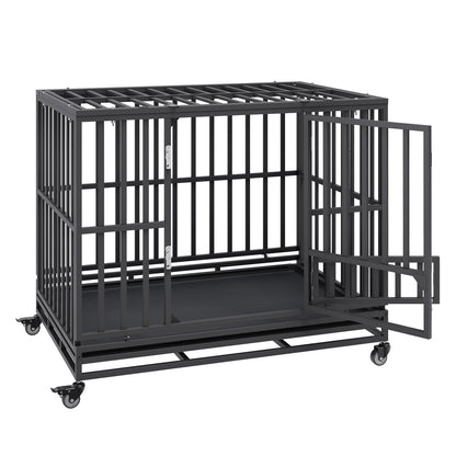 47 Inch Heavy Duty Dog Crate, Indestructible Dog Crate, 3-Door Heavy Duty Dog Crate for Medium to Large Dogs with Lockable Wheels and Removable Tray, High Anxiety Dog Crate for Indoors and Outdoors