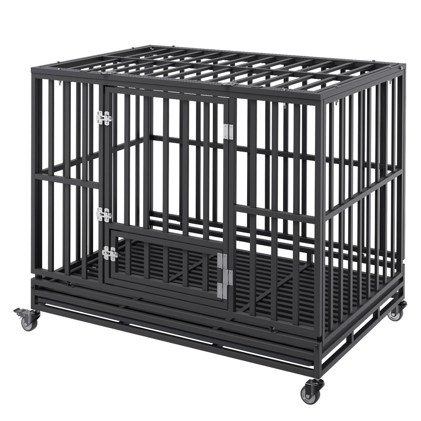 47 Inch Heavy Duty Dog Crate, Indestructible Dog Crate, 3-Door Heavy Duty Dog Crate for Medium to Large Dogs with Lockable Wheels and Removable Tray, High Anxiety Dog Crate for Indoors and Outdoors