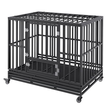 47 Inch Heavy Duty Dog Crate, Indestructible Dog Crate, 3-Door Heavy Duty Dog Crate for Medium to Large Dogs with Lockable Wheels and Removable Tray, High Anxiety Dog Crate for Indoors and Outdoors