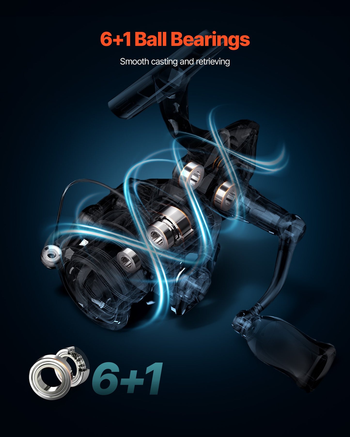 Rod and Fishing Reel Combo, IM6 Fiberglass & Carbon Fiber Spinning Rod and Reel Combo, Bass Fishing Pole with 6.5 ft Two-Piece Rods, 6+1 Ball Bearings, Stainless Steel Guides with Ceramic Rings