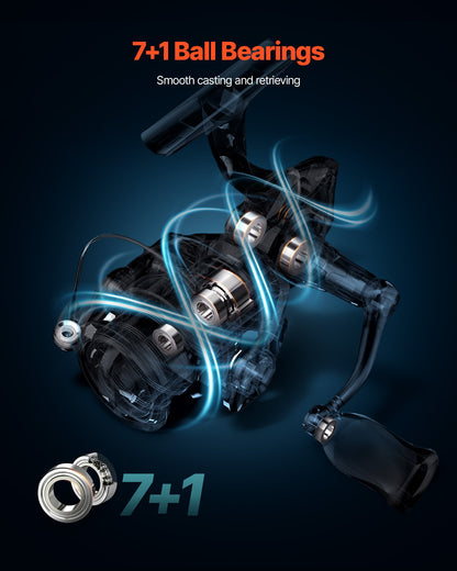Rod and Fishing Reel Combo, IM6 Carbon Fiber Spinning Rod and Reel Combo, Bass Fishing Pole with 6.5 ft Two-Piece Rods, 7+1 Ball Bearings, EVA Handle, Stainless Steel Guides with Ceramic Rings