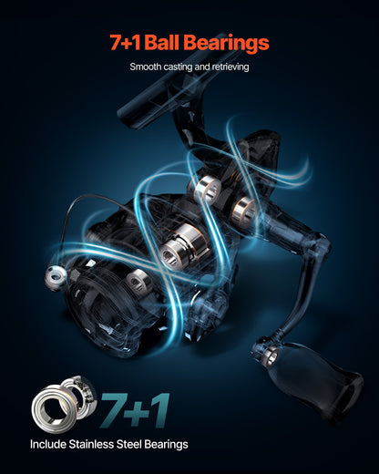 Rod and Fishing Reel Combo, IM7 Carbon Fiber Spinning Rod and Reel Combo, Bass Fishing Pole with 7 ft Two-Piece Rods, 7+1 Ball Bearings, EVA Handle, Stainless Steel Guides with Ceramic Rings