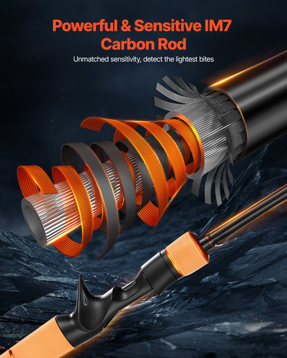 Rod and Fishing Reel Combo, IM7 Carbon Fiber Baitcasting Rod and Reel Combo, Bass Fishing Pole with 6+1 BB System, 7.0:1 Gear Ratio, Cork Handle, Stainless Steel Guides with Ceramic Rings