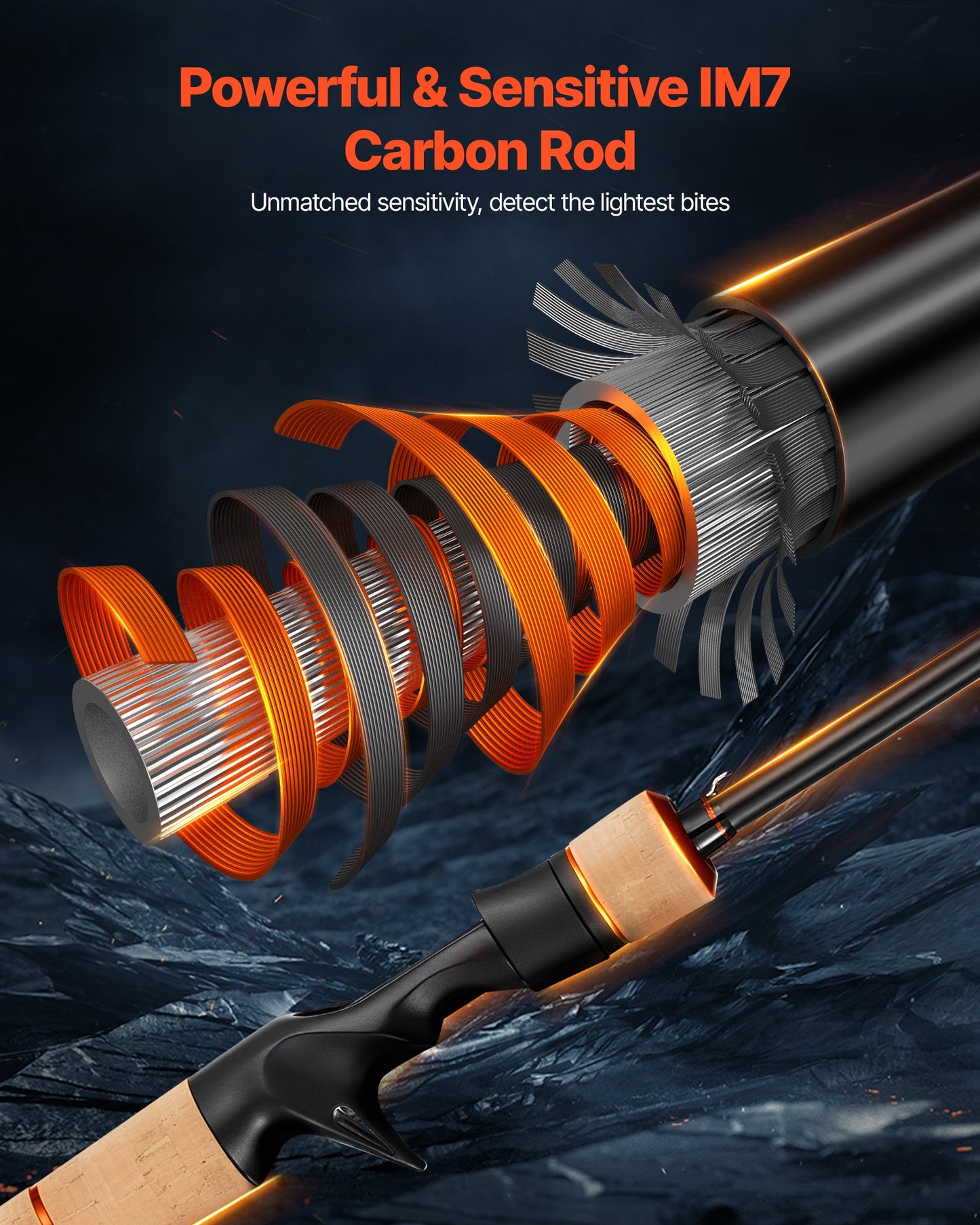 Rod and Fishing Reel Combo, IM7 Carbon Fiber Baitcasting Rod and Reel Combo, Bass Fishing Pole with 6+1 BB System, 7.0:1 Gear Ratio, Cork Handle, Stainless Steel Guides with Ceramic Rings